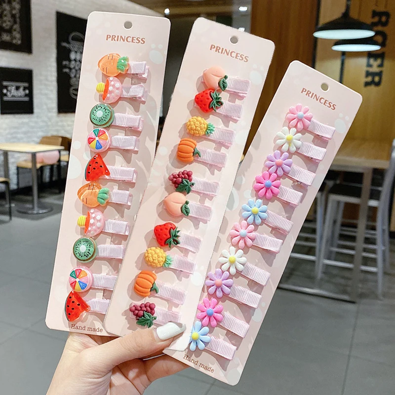 

30 шт./лот, милые красочные заколки для волос с фруктами и цветами для маленьких девочек, милые детские заколки, аксессуары для волос принцессы