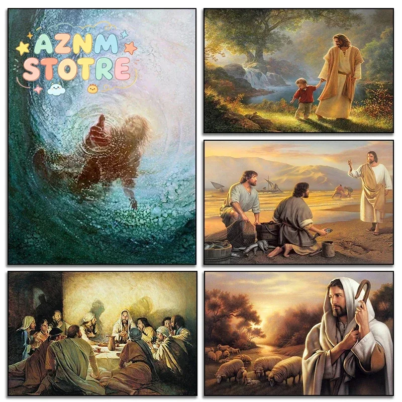 1pcs(No frame)Christian God Jesus The Shepherd Christ Belief Faith Canvas Painting The Samaritan Woman Posters Prints Wall Ar
