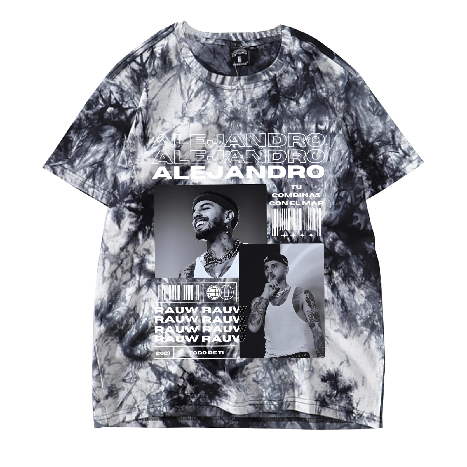 Rauw Alejandro Tie Dye Shirt Rauw Alejandro Music Merch Hip Hop Men Short Sleeve Tees