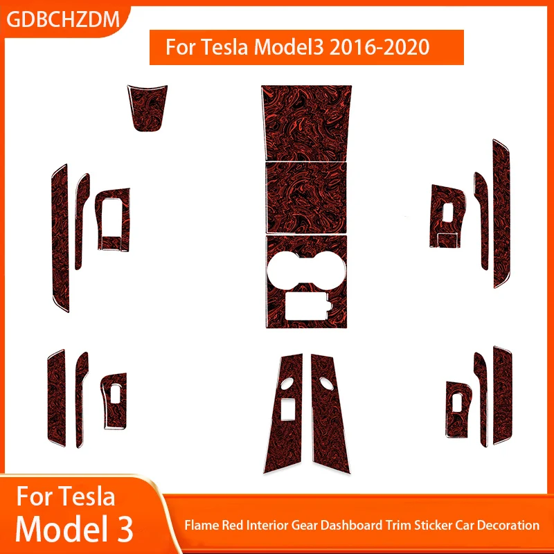 

Для Tesla Model 3 2016 2017 2018 2019 2020 2021 2022 аксессуары пламя красный внутренняя отделка приборной панели наклейка украшение автомобиля