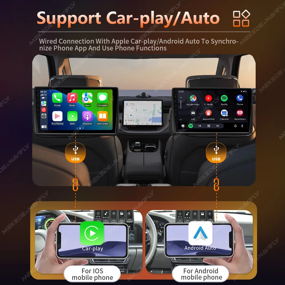 Navifly 10.1 بوصة مشغل وسائط متعددة سيارة مسند الرأس MP5 دعم Carplay أندرويد السيارات USB المقعد الخلفي رصد AV شاشة تعمل باللمس
