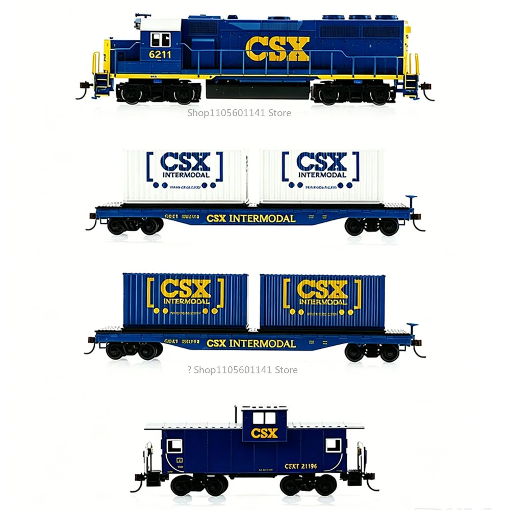 HO Scale 1/87 Train Model Set CSX Coastliner GP40 Diesel Locomotive Container Freight Train with Controller and Track Adult Toy