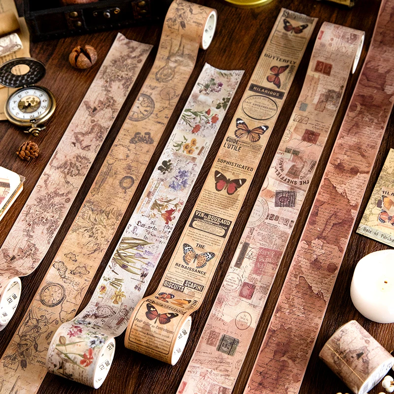 38mm*2m Vintage Washi Tapes Decor Junk Journal DIY Scrapbooking Supplies Collage Stationery Aesthetic Masking Tape