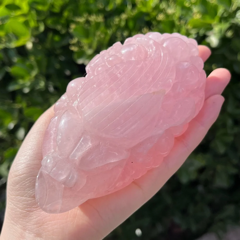 Natural Rose Quartz Jin Chan Carving Figurine Healing Energy Gemstone Crystal Crafts For Christmas Gift 1PCS
