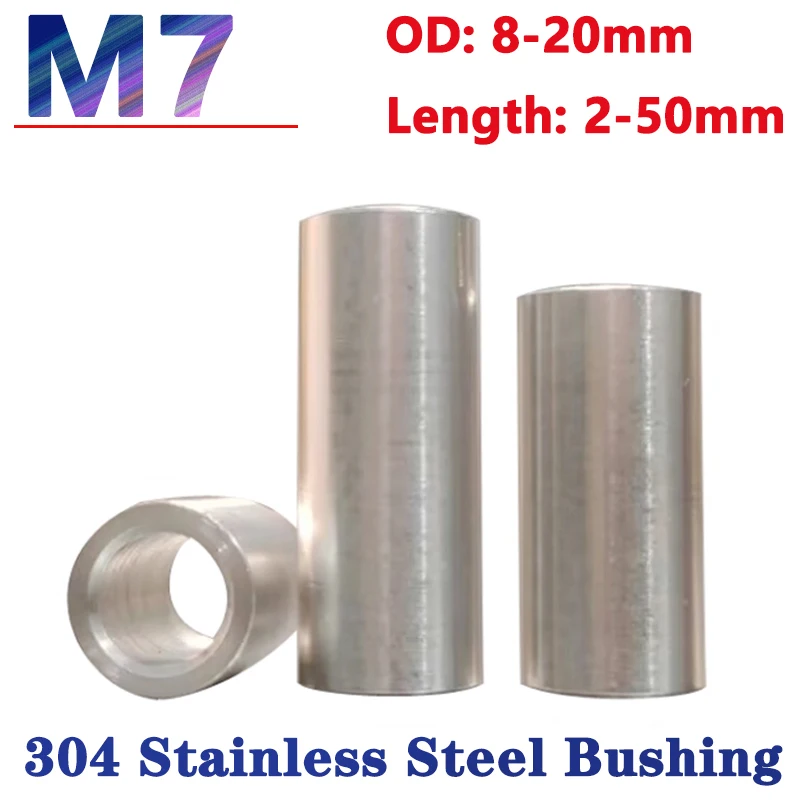 2-10pcs M7 304 Stainless Steel Bushing Washer OD 8-20mm Round Hollow Unthreaded Standoff Spacer Gasket Sleeve Length 2-50mm