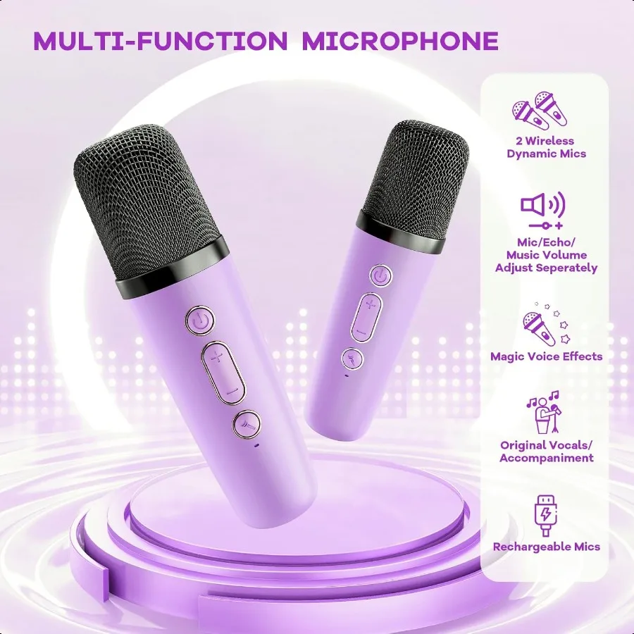 YLL Mini Karaoké hine avec 2 microphones Wirel TOP Cadeaux pour filles âgés de 3 4 5 6 7 8 9 10 11 12 + Année 412 Ans Anniversaire