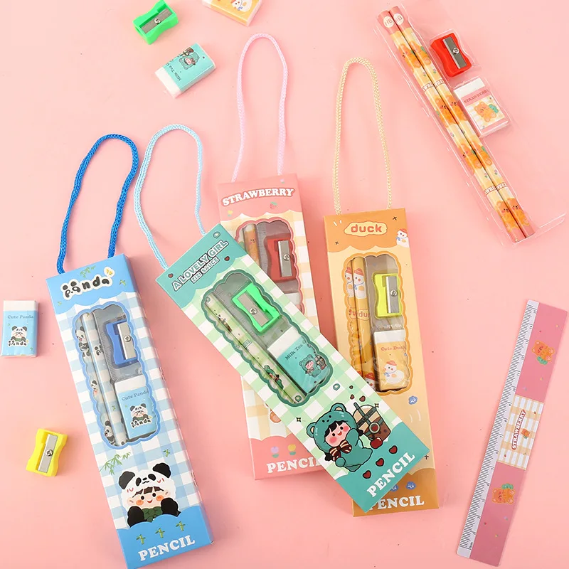 40Sets Cartoon Box 5 In 1 Student Cute Pencil Set Stationery Set Prizes Wholesale