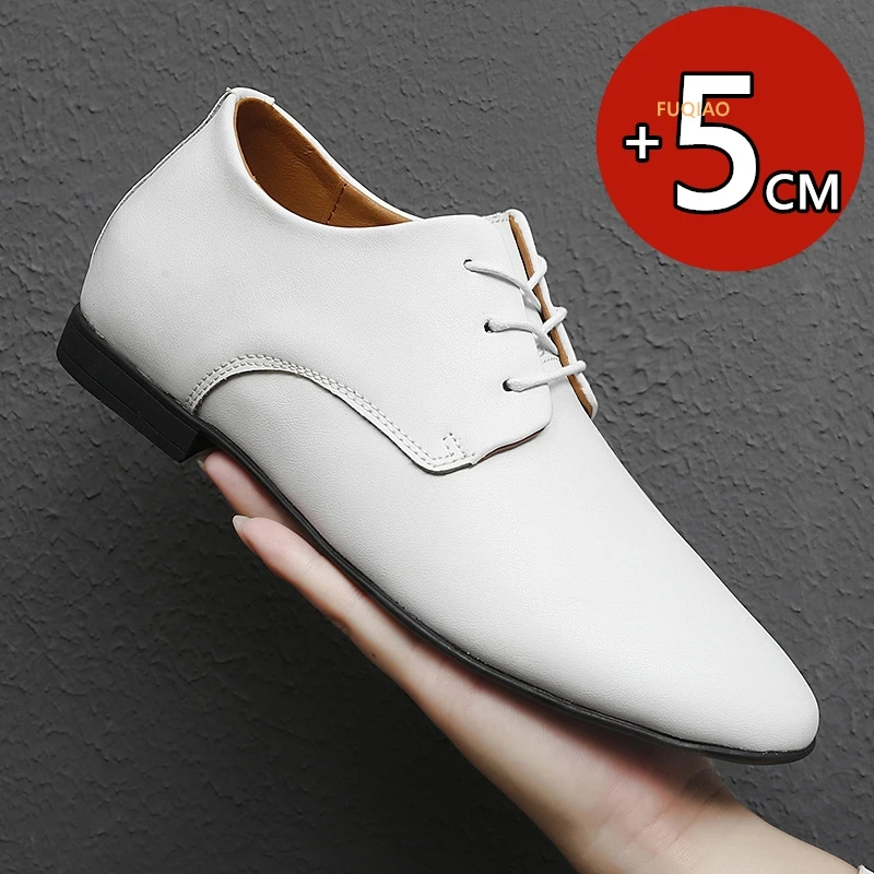

Loafers Men Business Leather Elevator Shoes Man Height Increase Insole 5CM Black Brown White British Lift Sneakers