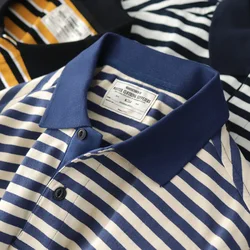 Summer New American Retro Sea-striped POLO Shirt Men's Fashion Short-sleeved Slim T-shirt 100% Cotton Simple Business Lapel Tops