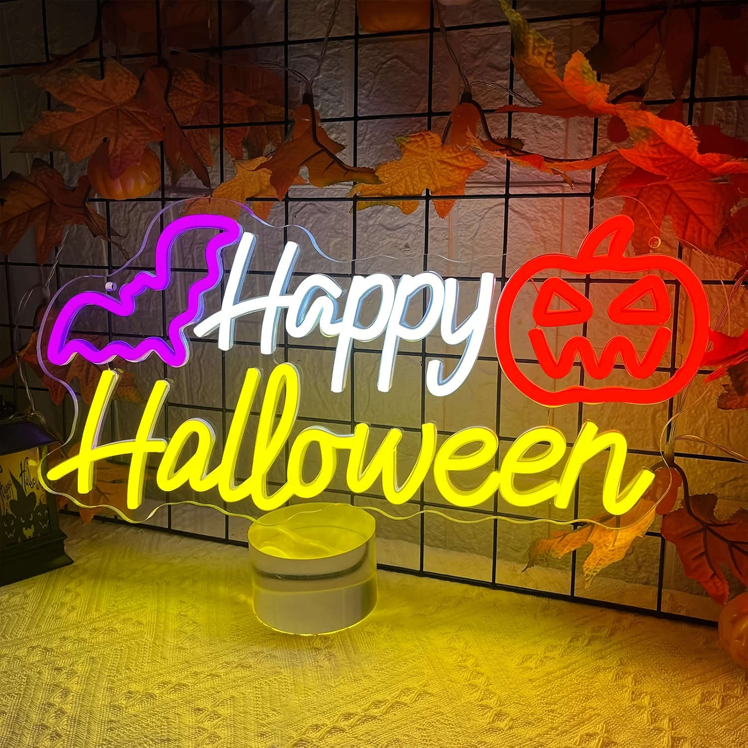 Party Games Shop - Neonowy znak „Happy Halloween” z możliwością