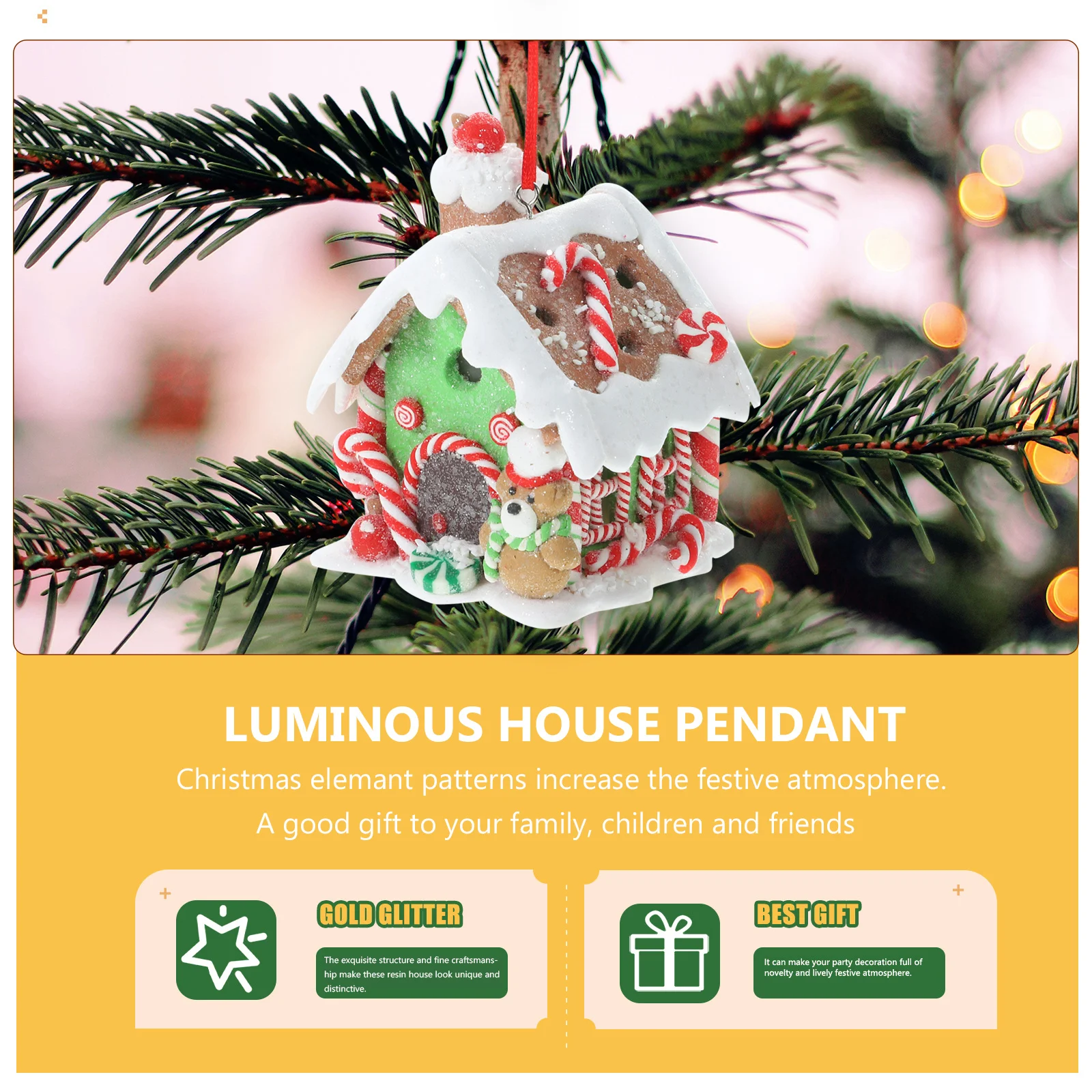 

3Pcs Resin Handicraft Houses Glowing Luminous Christmas Decorations for Tree Pendant Night Light Home Window Display Hanging