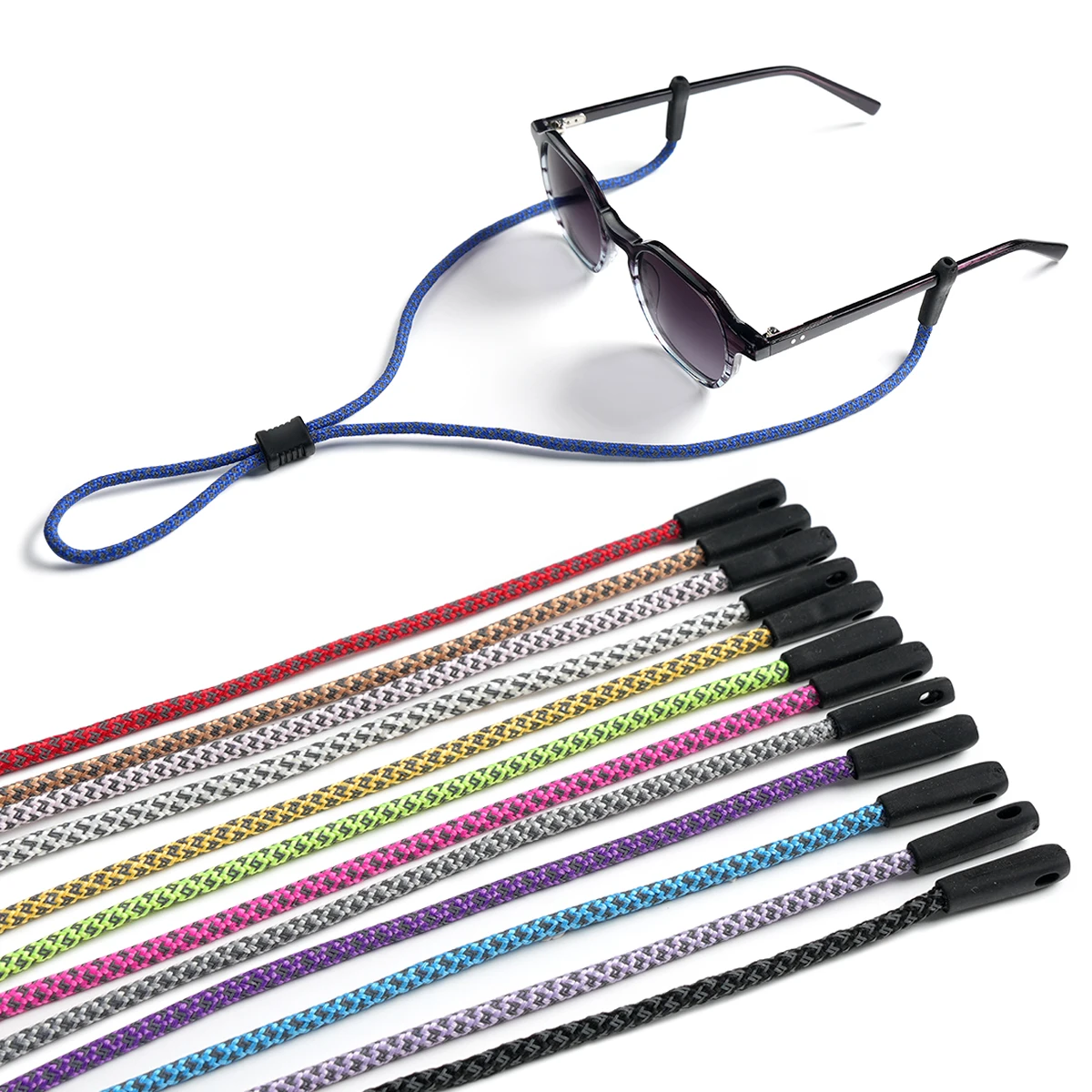 Reflektierendes Brillenband für Nachtläufe, Doppelloch-Antirutsch-Sportband, Brillenhalterung gegen Herunterfallen, Fluoreszierendes Outdoor-Band