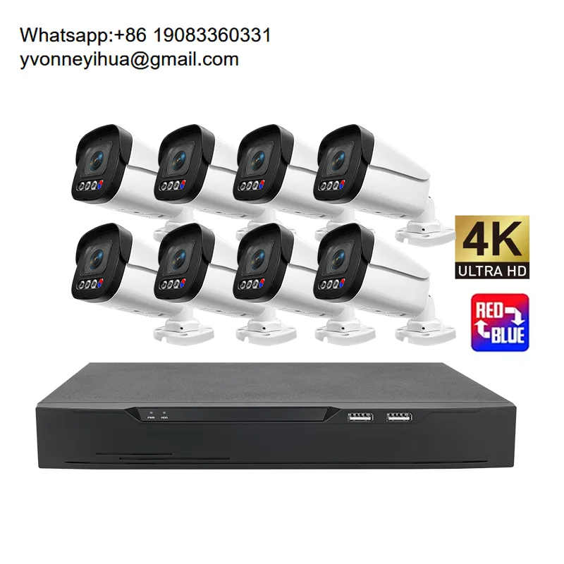 

Veezoom 8MP Bullet Security Camera System 4K 8-Channel POE NVR Two-Way Audio Red&Light Alarm 7/24 Recording CCTV Camera System