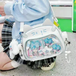 New Y2K Korean Kawaii Cat Ita Bag Cute PU Shoulder Bag Girls Transparent Pocket Harajuku Crossbody Bag Women's Fashion Backpacks