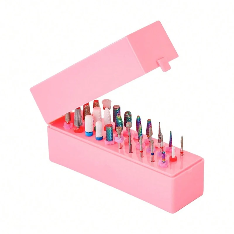 30-Hole Nail Drill Bit Holder Dustproof Nail Salon Organizer With Storage Display Box Manicure Tool Case Drill Bits Not Included