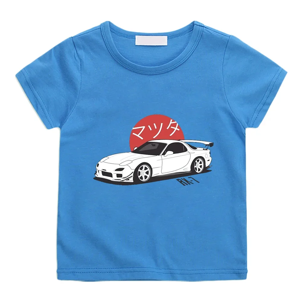 Anime Initial D Tshirt Kids Mazda RX7 Print Clothes Boys Girls Fashion Tops JDM Automobile Culture 100% Cotton Graphic T-Shirts