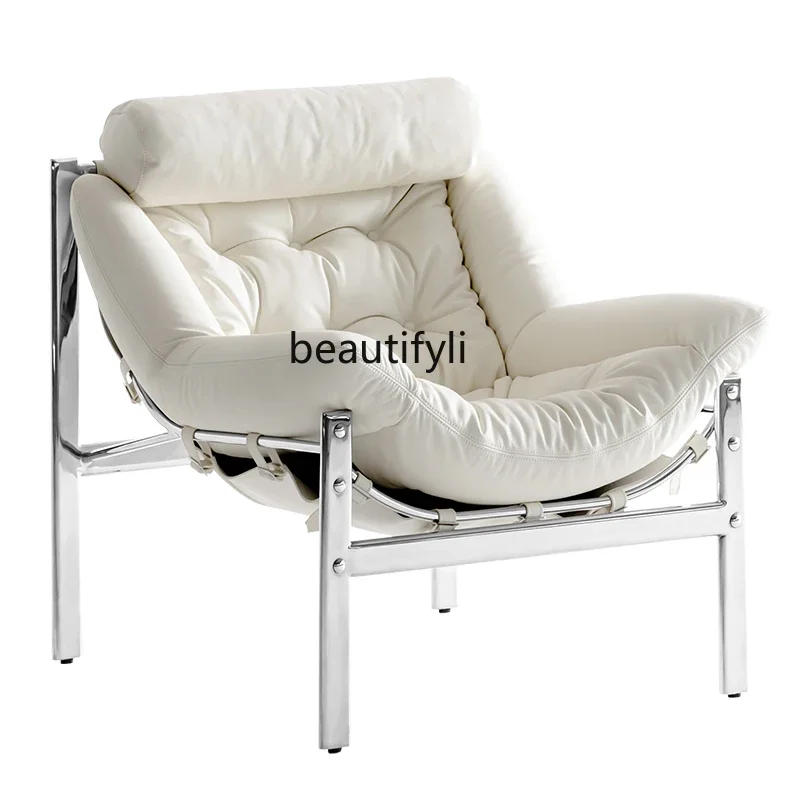 NQ Bauhaus soft bag stainless steel designer leather white down casual single chair