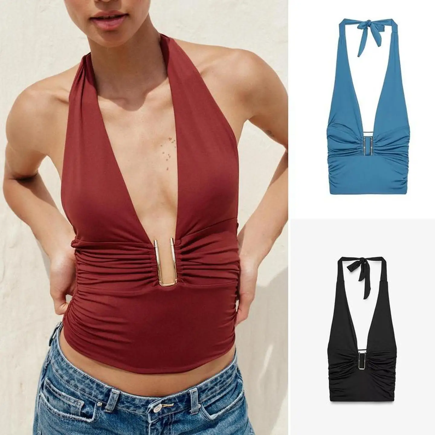 

Early Autumn Knot Belted Metal Stier Decorated Pleated Hanging Ne Collar Top Women's Lace irt European Sle