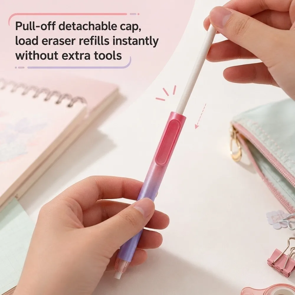14Pcs Retractable Pen Shaped Eraser With Refill Eraser Leads Macaron Eraser Set Push Type Sketch Drawing Rubber