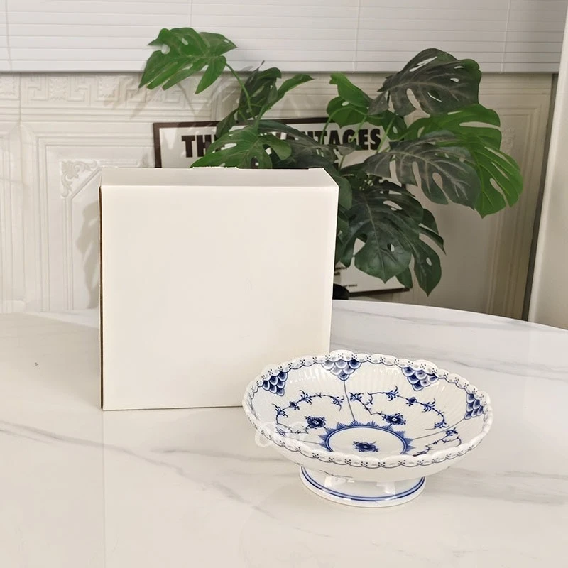 

Bone China High Footed Fruit Plate Salad Bowl Dessert Dish Half Lace Tang Grass Pattern Home Ceramic Bowls Gift Box Set