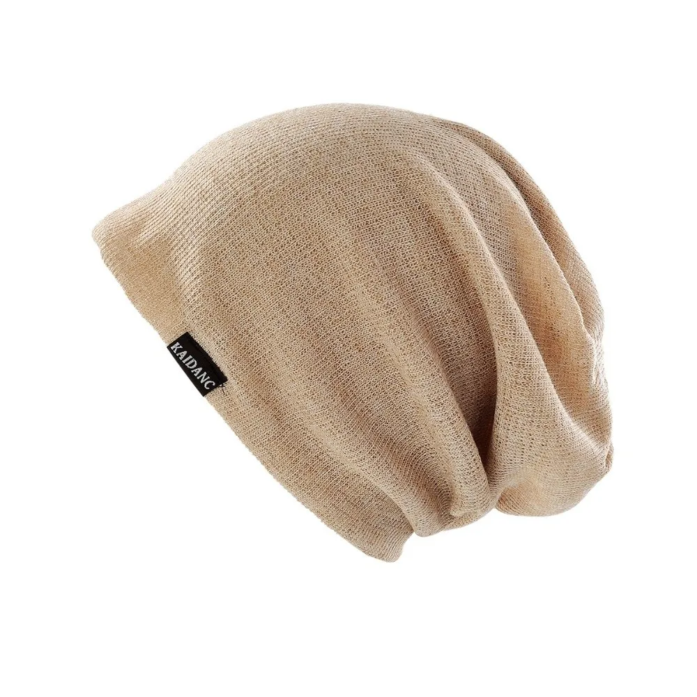 

Polyester Thin Breathable Pullover Hat Double Layer Soft Knitted Outdoor Baggy Skullcaps Solid Color Windproof