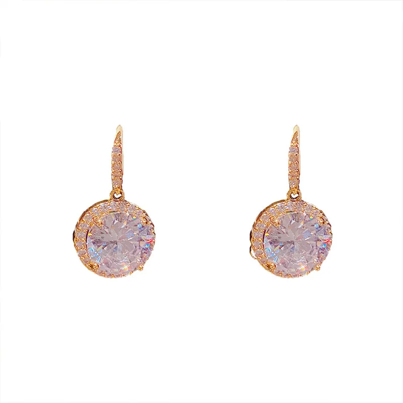 Female Luxury Crystal Round Earrings Vintage Golden Color Classic Wedding Jewelry Zircon Stone Earrings For Women Gifts