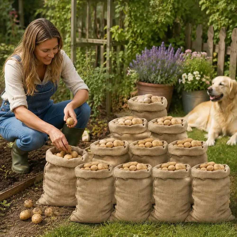 Sacs en jute naturel 60 x 105 cm, sacs en toile de jute résistants et durables, pour le stockage des aliments, la protection des plantes, la décoration rustique pour la maison et le jardin, légers et pliables avec fermeture à cordon