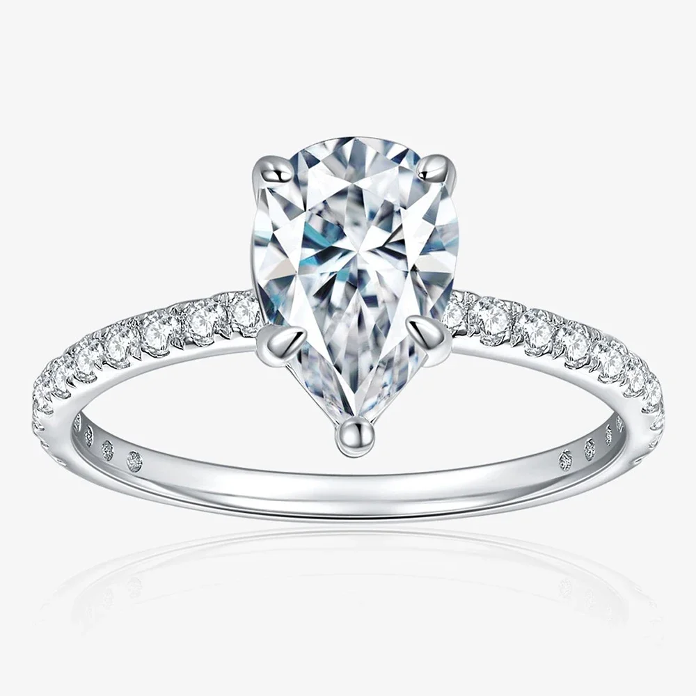 Water Drop Shape 1.5 Carat Real  Moissanite Engagement Rings For Women 100% 925 Sterling Silver Wedding Band Diamond Ring KUTPF