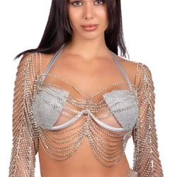 Exaggerated Fashion Crystal Top Body Chain Jewelry Women's Exquisite Shining Rhinestone Body Chest Chain Top Jewelry Accessories