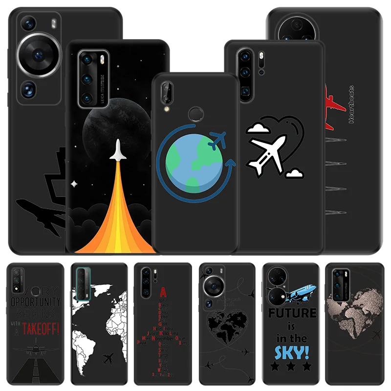 Phone Case For Motorola G200 One Fusion G30 G31 Huawei P20 P30 P40 P-Smart iphone6 Rocket Airplane World Map Matte Soft Cover