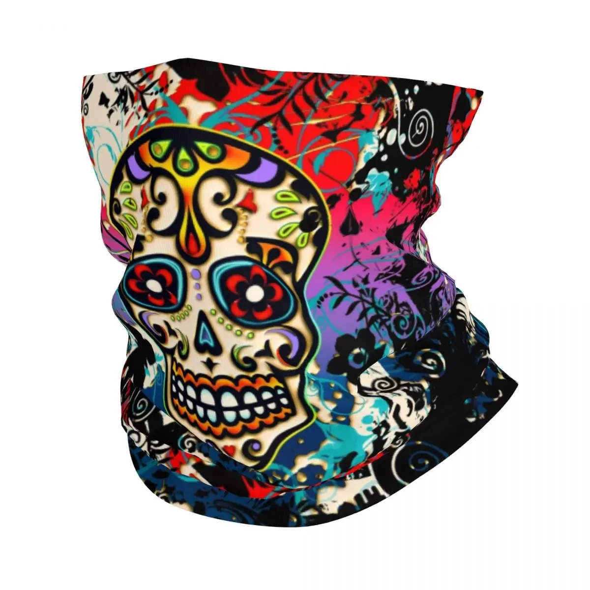 Mexican Day Of The Dead Sugar Skull Bandana Neck Warmer Women Men Winter Ski Tube Scarf Gaiter Halloween Face Cover