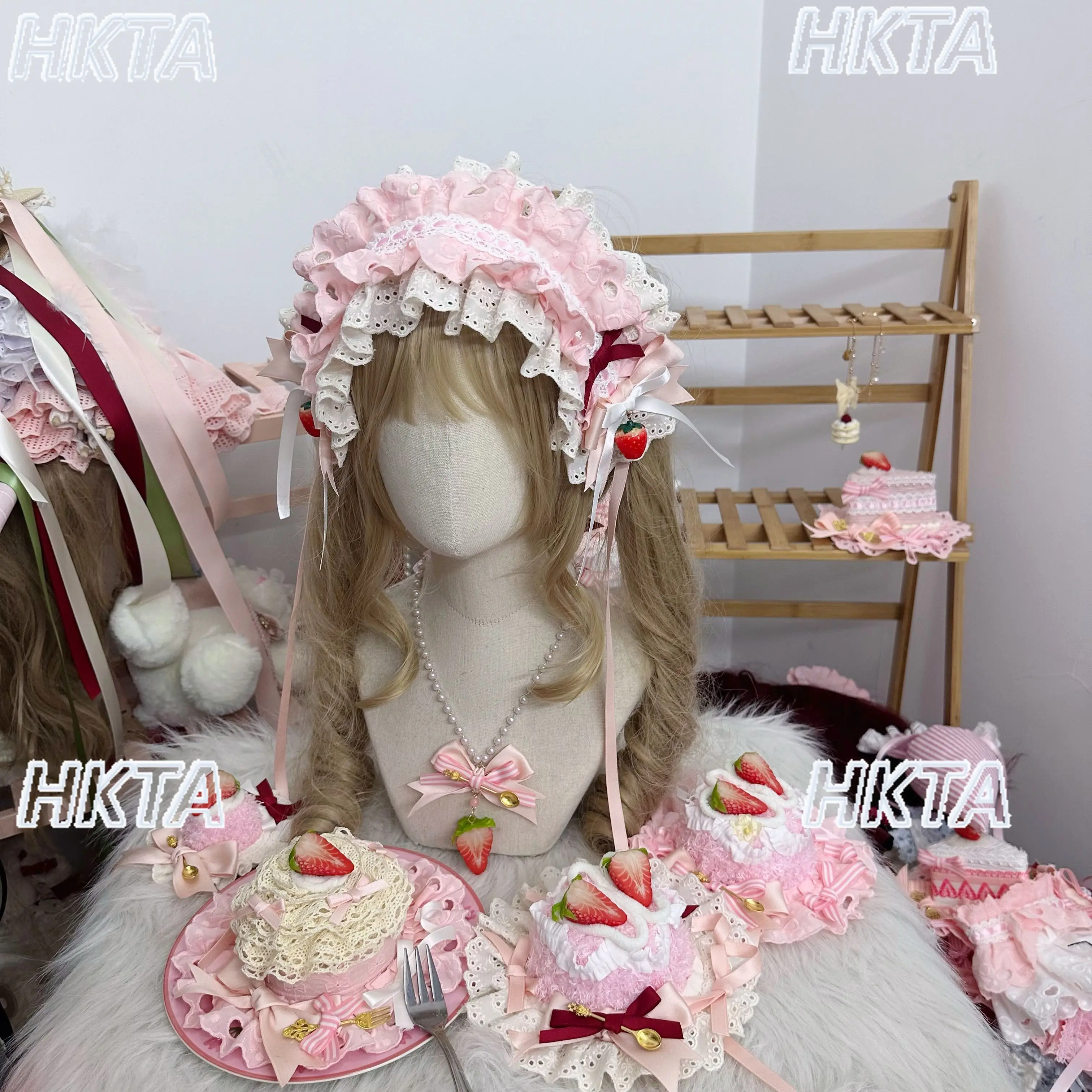Original Handmade Lolita Clips Cute Strawberry Cake Hats Cream Lolita Sweet Style Handmade Hairband Small Hat Hair Accessories