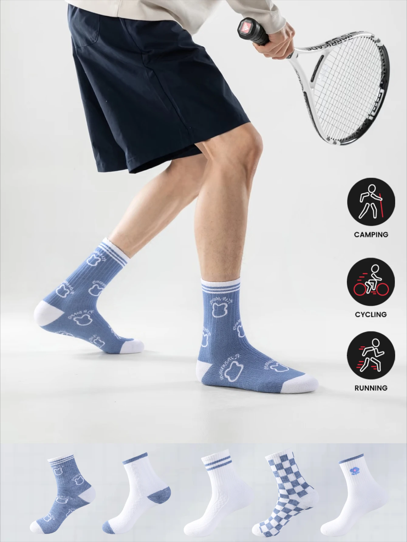 

Новые осенние и зимние носки с плюшевым мишкой, детские носки средней длины, модные студенческие японские носки, длинные носки в синюю клетку,