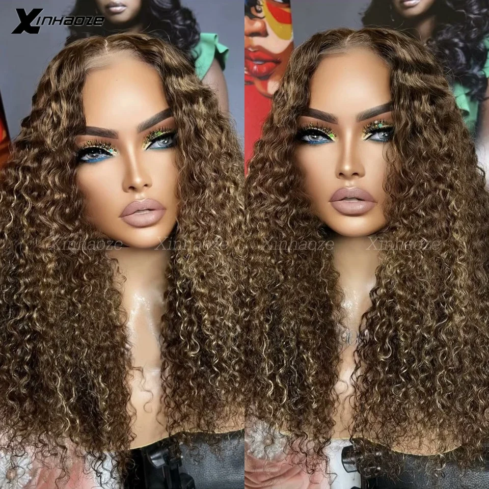 

180 Density Kinky Curly Lace Front Wig 13x4 Ombre Honey Blonde Human Hair Wigs For Women Transparent 13x6 HD Lace Frontal Wig