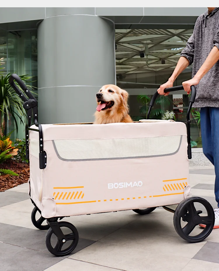 Wholesale Large Running Carrier Cat Dog Pram Folding 4-wheel Pet Cart Travel Carry Double Pet Stroller For Big Dog