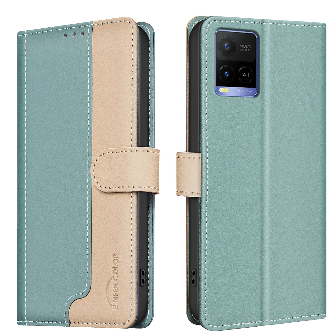 

For VIVO Y21 / Y21S/ Y33S Phone Case Protective Case Color-Blocked RFID Soft Shell Flip Leather Case