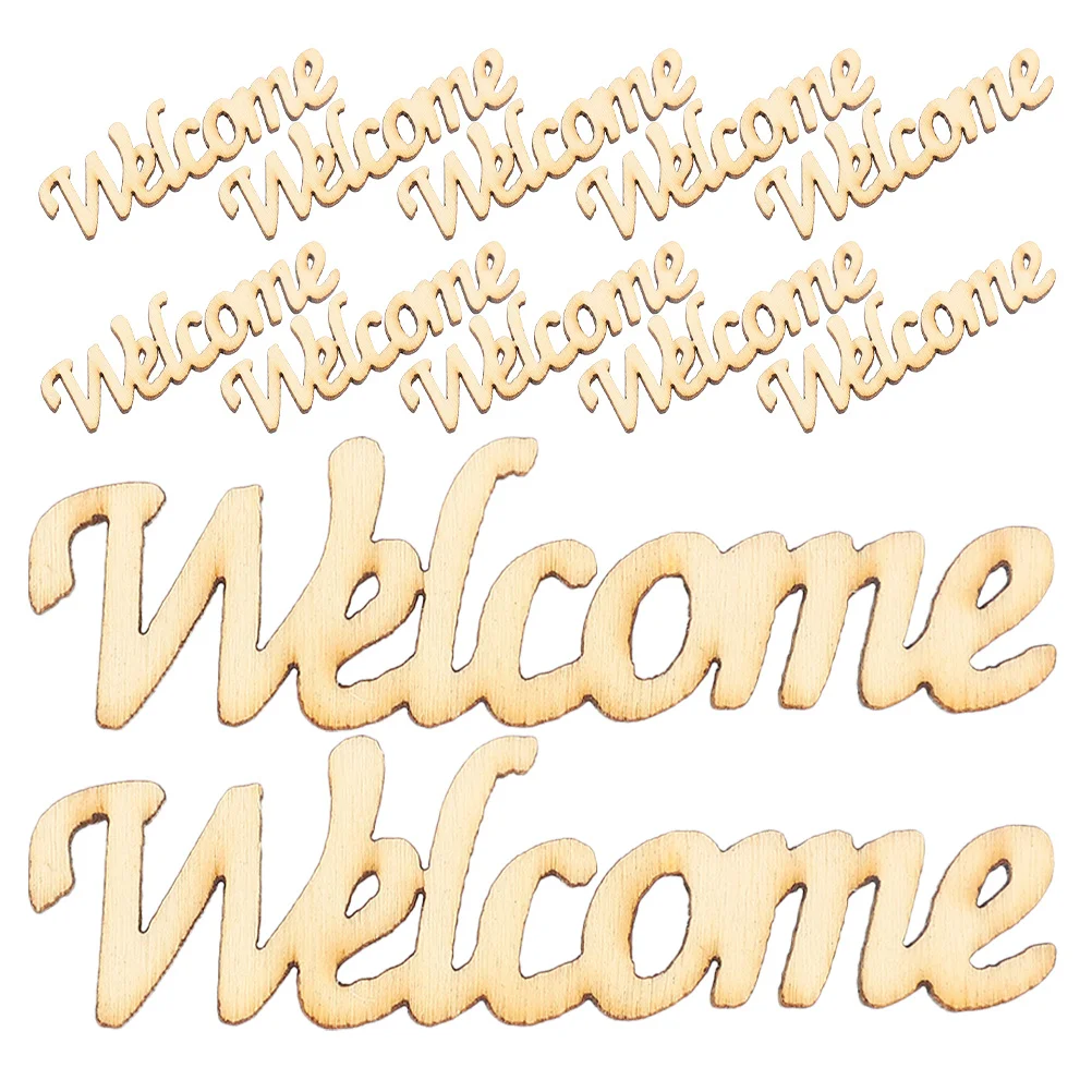 

60pcs Wooden Graffiti Chips Unfinished Welcome Cutouts For Diy Painting Crafts Small Blank English Wood Signs Wall Decor Party