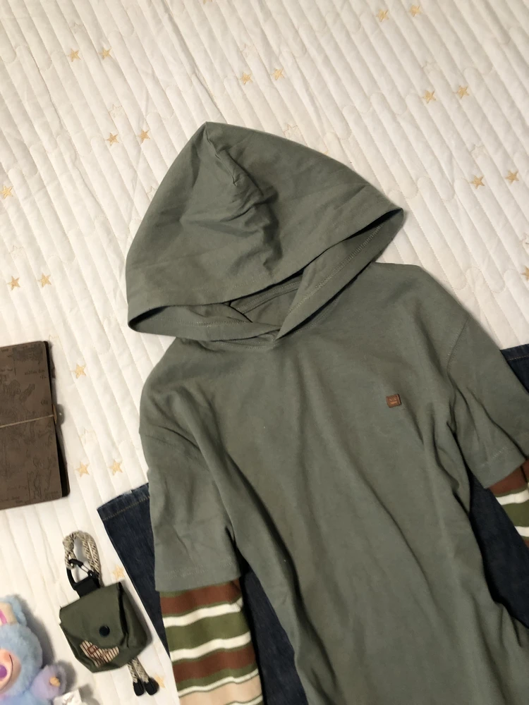 T-shirt lunga casual a righe Sve T-shirt finta patchwork in due pezzi Top da donna versatile vintage in misto cotone Vestibilità comoda