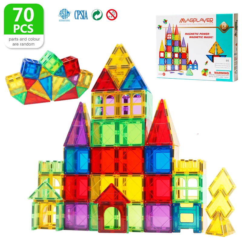 

70PCS Magnetic Building Blocks Construction Set Big Size Magnetic Tiles DIY Gifts Educational Toys for Children