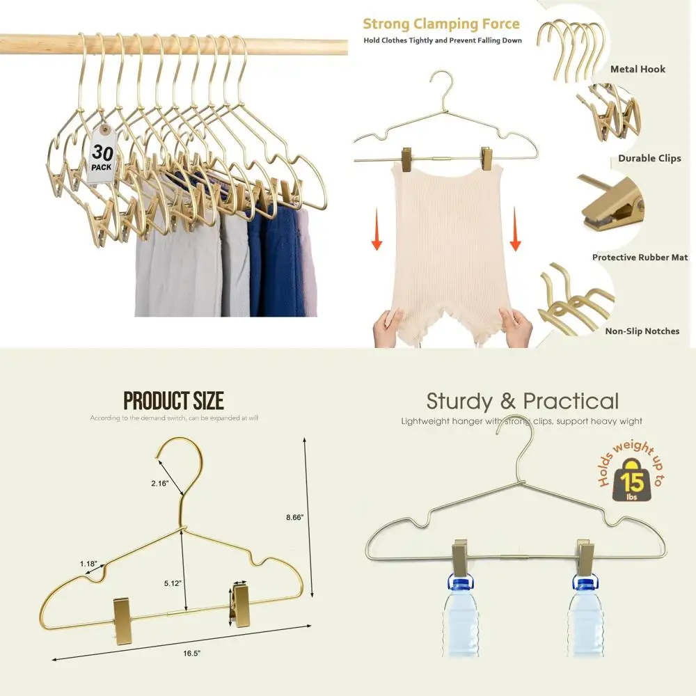 

Золотые металлические зажимы для взрослых, вешалки для брюк, 30 шт., компактный стандартный размер для хранения и демонстрации в шкафу, идеально подходят для костюмов