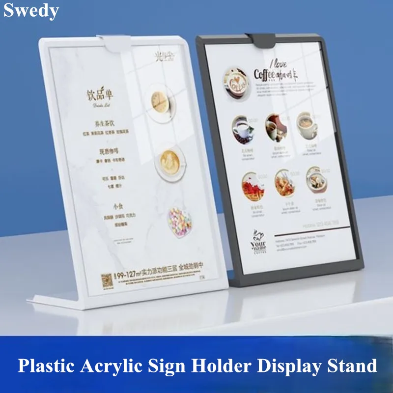 A6 105X148MM L Shape Plastic Sign Holder Display Stand Table Number Price Holder Restaurant Menu Paper Poster Picture Frame