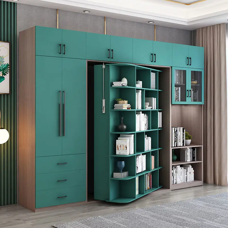 Folding bed wardrobe desk combination integrated multi-functional wall bed storage multi-layer