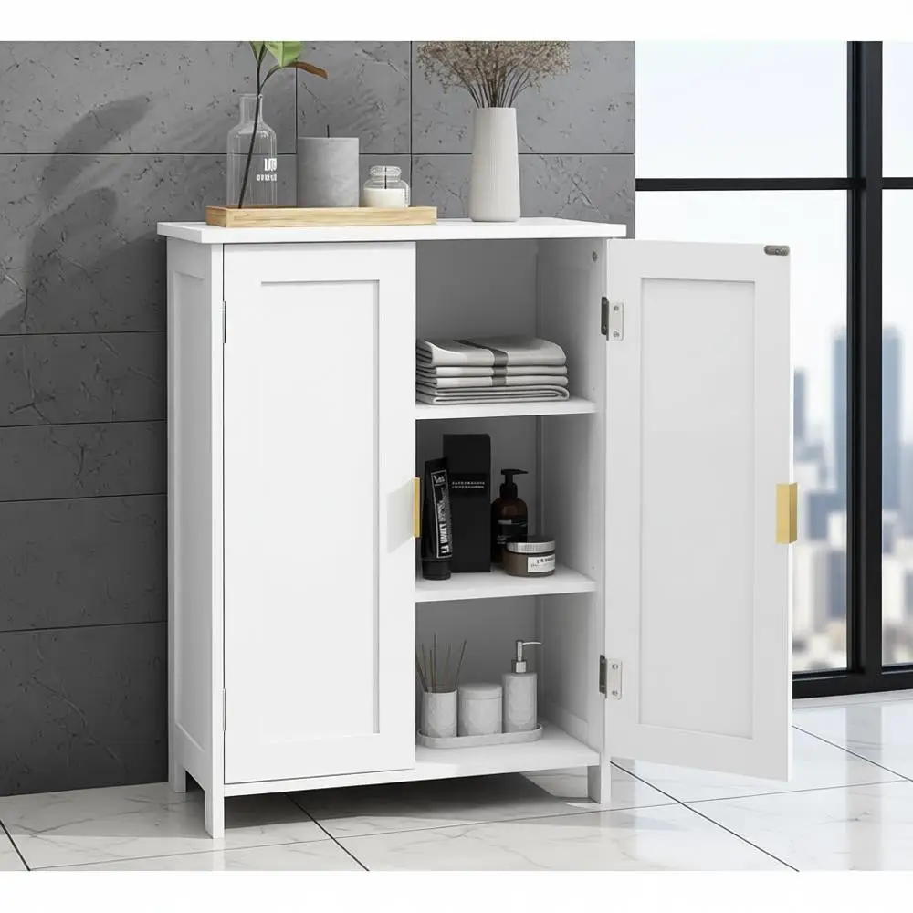 

White Bathroom Storage Cabinet,Bathroom Cabinets Freestanding with 2 Doors,Towel Cabinet for Bathrooms,Restroom Cabinets,Small S