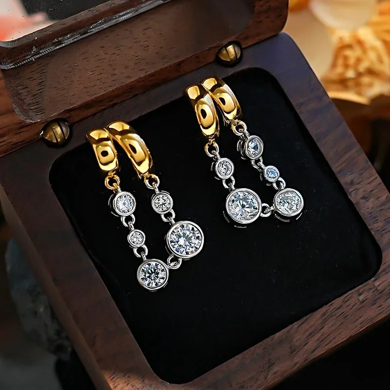 Light Luxury High-end Bubble Diamond 925 Silver Ear Pendant Fashionable Inlay Cultivates High Carbon Diamond Niche Design Agile