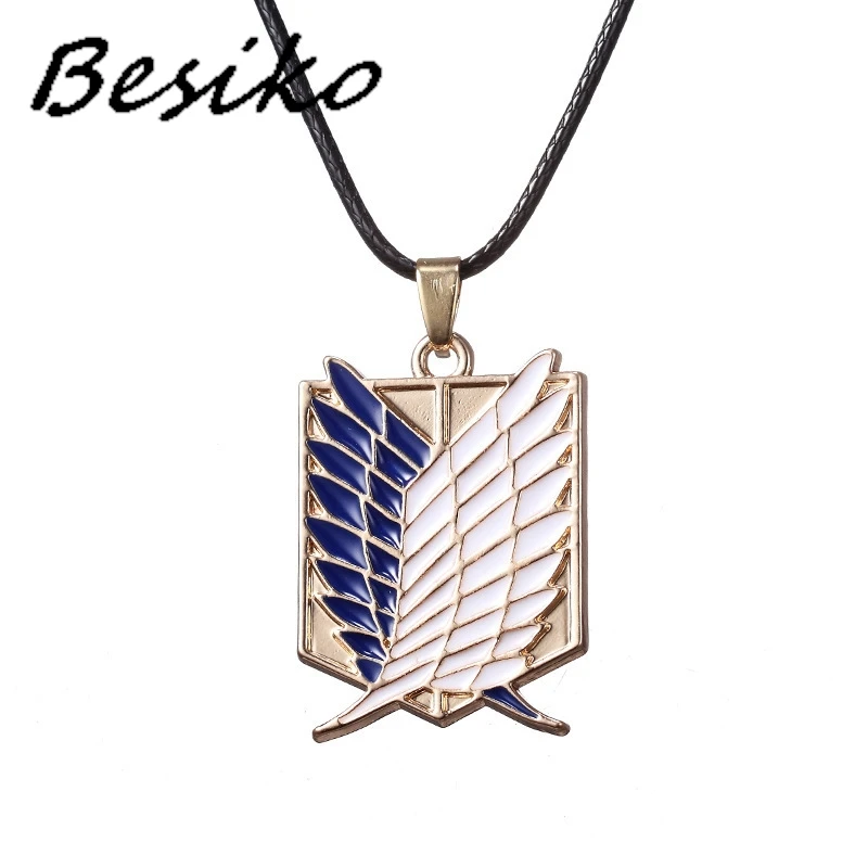 Besiko Anime Attack On Titan Alloy Necklace Figure Toys Wings Of Liberty Shingeki No Kyojin Leather Chain Gold Silver Pendant