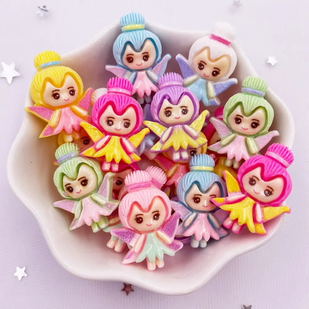Bonito colorido resina flor fada princesa menina anime flatback cabochão scrapbook estatueta 20 pçs diy acessório decoração para casa artesanato