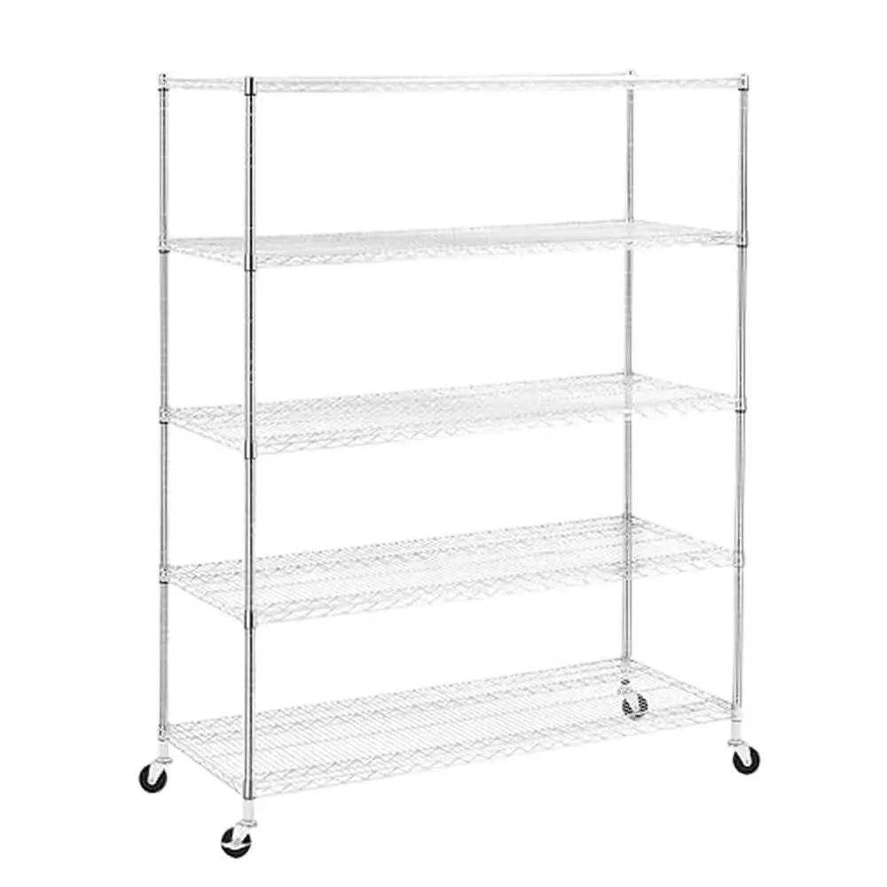 Adjustable Steel Storage Rack Heavy Duty 5-Tier Shelves with Moving Wheels Waterproof Rust Proof Unit Versatile Organization