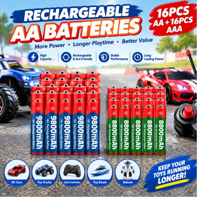 Akumulator 1,5 V, AAA 8800 mAh + AA 9800 mAh, technologia alkaliczna, odpowiedni do pilotów, golarek. — 2