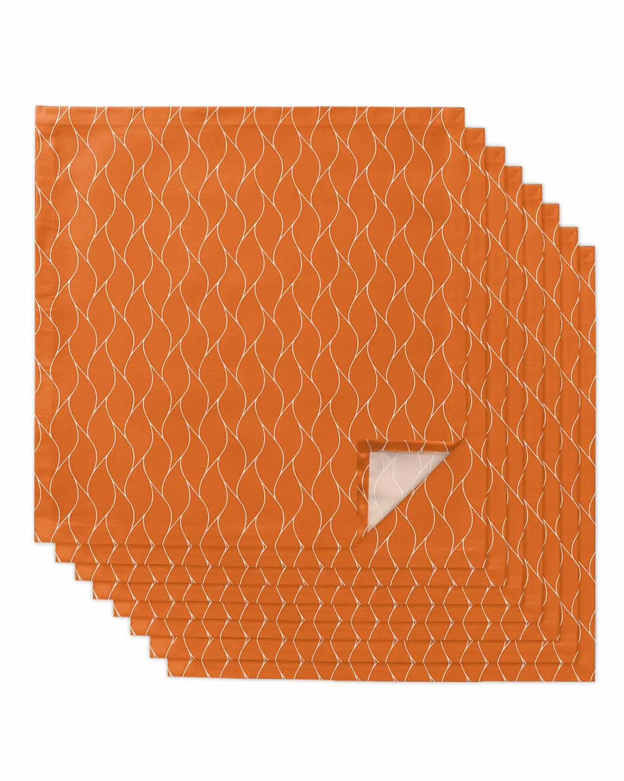 4pcs Orange Long Wave Pattern Texture  Table Napkins Cloth Set Kitchen Dinner Tea Towels Table Mat Wedding Decor Napkins