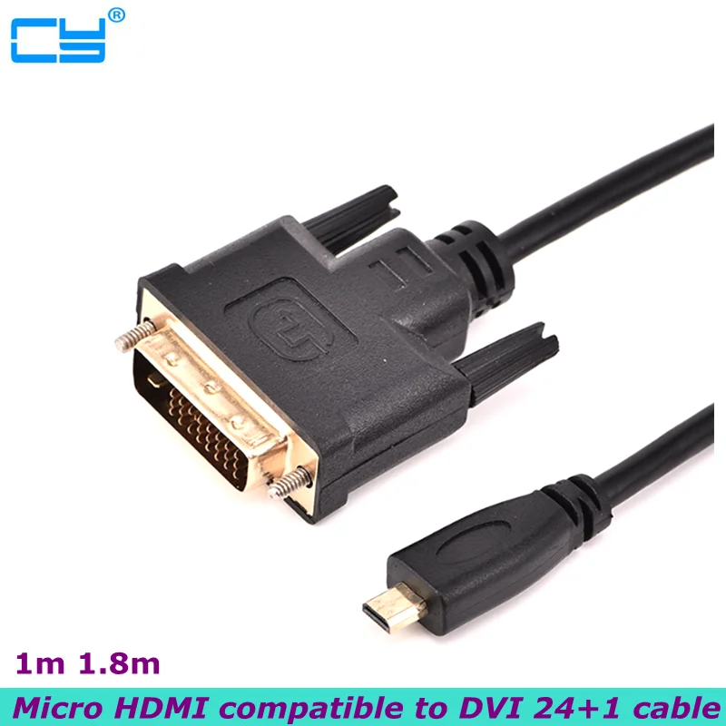 1M 1.8m Micro HDTV Micro HDMI HD To DVI DVI-D 24+1 24+5 DVI Adapter Cables 3D 1080p For LCD DVD HDTV XBOX PS3 Monitor TV